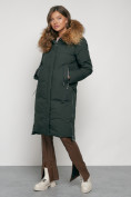 Купить Пальто утепленное с капюшоном зимнее женское темно-зеленого цвета 133125TZ, фото 2