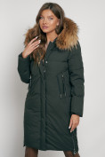 Купить Пальто утепленное с капюшоном зимнее женское темно-зеленого цвета 133125TZ, фото 20