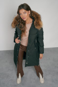 Купить Пальто утепленное с капюшоном зимнее женское темно-зеленого цвета 133125TZ, фото 21