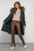 Купить Пальто утепленное с капюшоном зимнее женское темно-зеленого цвета 133125TZ, фото 22