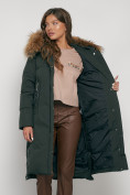 Купить Пальто утепленное с капюшоном зимнее женское темно-зеленого цвета 133125TZ, фото 23