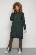 Купить Пальто утепленное с капюшоном зимнее женское темно-зеленого цвета 133125TZ, фото 5