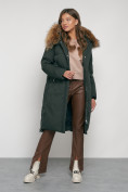 Купить Пальто утепленное с капюшоном зимнее женское темно-зеленого цвета 133125TZ, фото 7