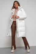 Купить Пальто утепленное с капюшоном зимнее женское белого цвета 133127Bl, фото 17