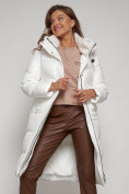 Купить Пальто утепленное с капюшоном зимнее женское белого цвета 133127Bl, фото 18
