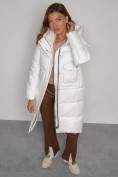 Купить Пальто утепленное с капюшоном зимнее женское белого цвета 133127Bl, фото 22