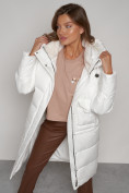 Купить Пальто утепленное с капюшоном зимнее женское белого цвета 133127Bl, фото 23
