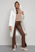 Купить Пальто утепленное с капюшоном зимнее женское белого цвета 133127Bl, фото 26