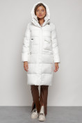 Купить Пальто утепленное с капюшоном зимнее женское белого цвета 133127Bl, фото 5