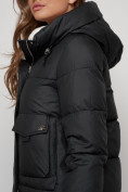 Купить Пальто утепленное с капюшоном зимнее женское черного цвета 133127Ch, фото 16
