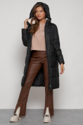 Купить Пальто утепленное с капюшоном зимнее женское черного цвета 133127Ch, фото 23
