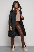 Купить Пальто утепленное с капюшоном зимнее женское черного цвета 133127Ch, фото 24