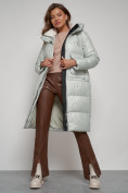 Купить Пальто утепленное с капюшоном зимнее женское светло-зеленого цвета 133127ZS, фото 15