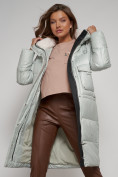 Купить Пальто утепленное с капюшоном зимнее женское светло-зеленого цвета 133127ZS, фото 17
