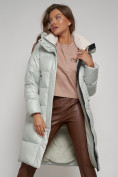 Купить Пальто утепленное с капюшоном зимнее женское светло-зеленого цвета 133127ZS, фото 18