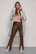 Купить Пальто утепленное с капюшоном зимнее женское светло-зеленого цвета 133127ZS, фото 22
