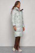 Купить Пальто утепленное с капюшоном зимнее женское светло-зеленого цвета 133127ZS, фото 3