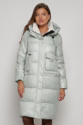 Купить Пальто утепленное с капюшоном зимнее женское светло-зеленого цвета 133127ZS, фото 9