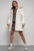 Купить Куртка зимняя женская модная из кроличьего меха бежевого цвета 133131B, фото 11