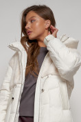 Купить Куртка зимняя женская модная из кроличьего меха бежевого цвета 133131B, фото 13