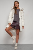 Купить Куртка зимняя женская модная из кроличьего меха бежевого цвета 133131B, фото 14
