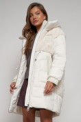 Купить Куртка зимняя женская модная из кроличьего меха бежевого цвета 133131B, фото 15
