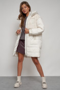 Купить Куртка зимняя женская модная из кроличьего меха бежевого цвета 133131B, фото 16