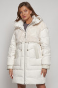Купить Куртка зимняя женская модная из кроличьего меха бежевого цвета 133131B, фото 17