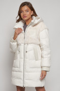 Купить Куртка зимняя женская модная из кроличьего меха бежевого цвета 133131B, фото 19