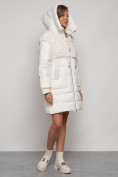 Купить Куртка зимняя женская модная из кроличьего меха бежевого цвета 133131B, фото 21