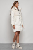 Купить Куртка зимняя женская модная из кроличьего меха бежевого цвета 133131B, фото 3