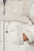 Купить Куртка зимняя женская модная из кроличьего меха бежевого цвета 133131B, фото 6
