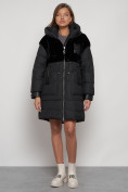 Купить Куртка зимняя женская модная из кроличьего меха черного цвета 133131Ch