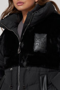 Купить Куртка зимняя женская модная из кроличьего меха черного цвета 133131Ch, фото 10
