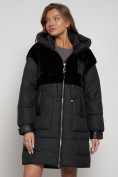 Купить Куртка зимняя женская модная из кроличьего меха черного цвета 133131Ch, фото 15