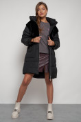Купить Куртка зимняя женская модная из кроличьего меха черного цвета 133131Ch, фото 16