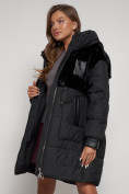 Купить Куртка зимняя женская модная из кроличьего меха черного цвета 133131Ch, фото 17