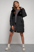 Купить Куртка зимняя женская модная из кроличьего меха черного цвета 133131Ch, фото 18