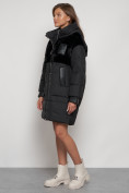 Купить Куртка зимняя женская модная из кроличьего меха черного цвета 133131Ch, фото 2