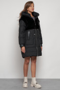 Купить Куртка зимняя женская модная из кроличьего меха черного цвета 133131Ch, фото 3