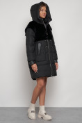 Купить Куртка зимняя женская модная из кроличьего меха черного цвета 133131Ch, фото 7