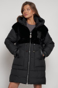Купить Куртка зимняя женская модная из кроличьего меха черного цвета 133131Ch, фото 9