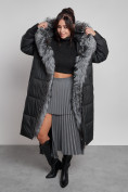 Купить Пальто утепленное с чернобуркой зимнее женское черного цвета 133156Ch, фото 2