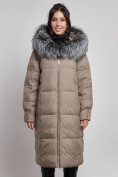 Купить Пальто утепленное с чернобуркой зимнее женское коричневого цвета 133156K, фото 12