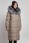 Купить Пальто утепленное с чернобуркой зимнее женское коричневого цвета 133156K, фото 13