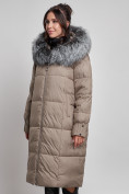 Купить Пальто утепленное с чернобуркой зимнее женское коричневого цвета 133156K, фото 14