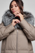 Купить Пальто утепленное с чернобуркой зимнее женское коричневого цвета 133156K, фото 17
