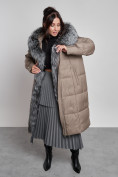 Купить Пальто утепленное с чернобуркой зимнее женское коричневого цвета 133156K, фото 2