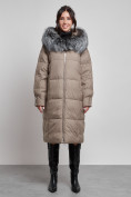 Купить Пальто утепленное с чернобуркой зимнее женское коричневого цвета 133156K, фото 5