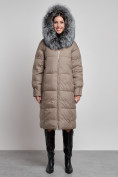 Купить Пальто утепленное с чернобуркой зимнее женское коричневого цвета 133156K, фото 9